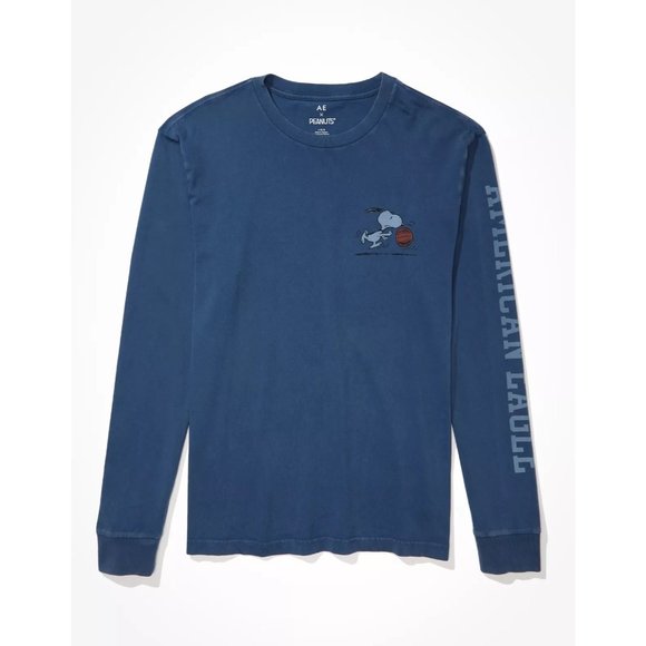 AE x Peanuts Snoopy Graphic T‎ Shirt Mens Size M Blue Pullover Long Sleeve Soft - Picture 1 of 16